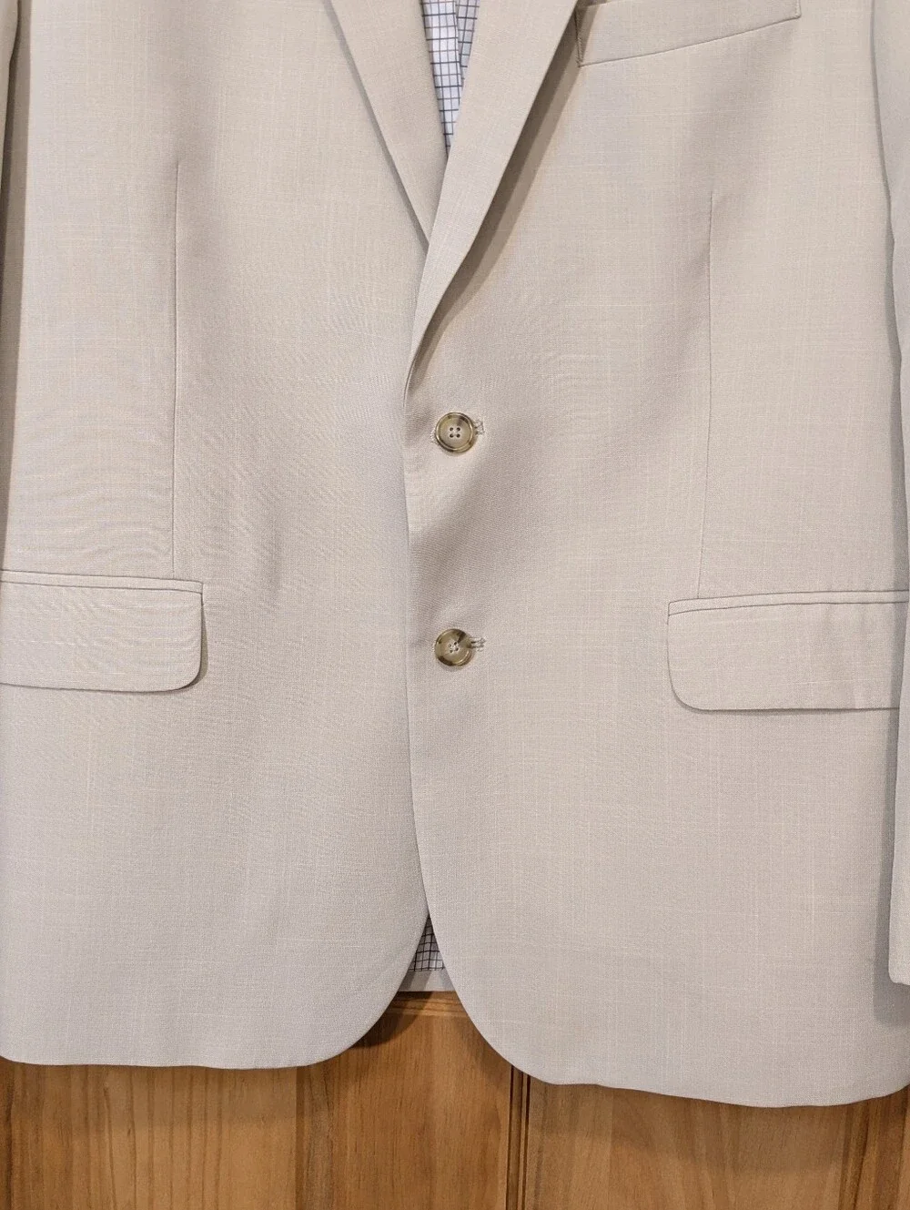 Saddlebred Blazer Men's 46R Beige Cream Polyester 2 Button Sport Coat Jacket